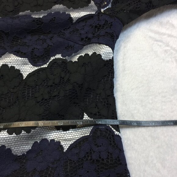 New! Stage of Playlord Dress Sz 1 US 6/S Womans Navy Black Lace 3/4 Bell Sleeve - Picture 9 of 14